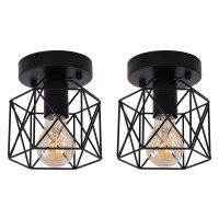 Ymlii Semi Flush Mount Ceiling Lighting, Retro Black Industrial Ceiling Light For Hallway Farmhouse Kitchen Stairway Garage Porch, 2 Pack, E26