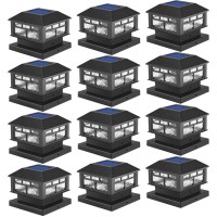 Powgdlt Solar Post Lights Outdoor,20Lm Solar Fence Post Cap Lights,Waterproof,2 Light Modes,Fit 3.5X3.5In 4X4In 5X5In Wooden Post,Solar Power Deck Lights For Garden Deck Patio Decoration(Black 12Pack)