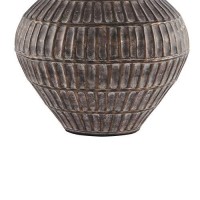 Benjara Metal Table Lamp With Bellied Embossed Vertical Lines Base, Bronze