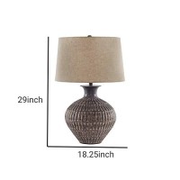 Benjara Metal Table Lamp With Bellied Embossed Vertical Lines Base, Bronze