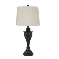 Benjara Metal Table Lamp With Turned Pedestal Base, Set Of 2, Bronze