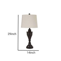 Benjara Metal Table Lamp With Turned Pedestal Base, Set Of 2, Bronze