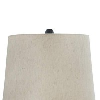 Benjara Drum Shade Table Lamp With Metal Curved Design Base, Blue