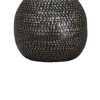 Benjara Pot Bellied Base Metal Table Lamp With Dotted Pattern, Black