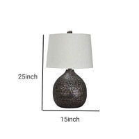 Benjara Pot Bellied Base Metal Table Lamp With Dotted Pattern, Black