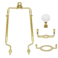 7 8 9 10 Inch Lamp Shade Harp Holder,Adjustable Lamp Harp Kit,Fit Both Standard Lamp Rod And E26 Light Base Uno Fitter Adapter,With 2 Shade Attaching Finial Top (Gold Color - 1 Set)