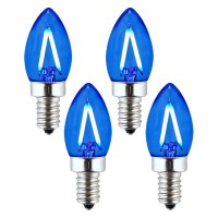 Opalray Blue Light Mini Candelabra C7 Led Bulb, Ac 120V 1W, Dimmable, 150Lm 15W Incandescent Equivalent, Mini Torpedo Shape, 4-Pack