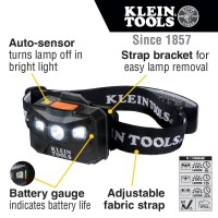 Klein Tools 56048 Rechargeable Auto-Off Led Headlamp, Adjustable Fabric Strap, 400 Lms, All-Day Runtime, For Work, Running, Outdoor Hiking