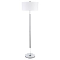 Henn&Hart 2-Light Floor Lamp With Fabric Shade In Cool Gray/Polished Nickel/White, Floor Lamp For Home Office, Bedroom, Living Room