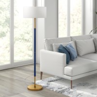 Hennhart 2Light Floor Lamp With Fabric Shade In Bluebrasswhite Floor Lamp For Home Office Bedroom Living Room