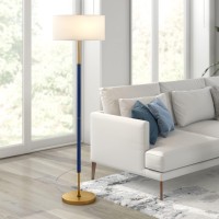 Hennhart 2Light Floor Lamp With Fabric Shade In Bluebrasswhite Floor Lamp For Home Office Bedroom Living Room