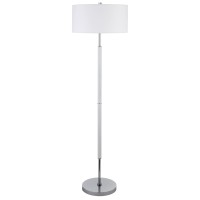 Henn&Hart 2-Light Floor Lamp With Fabric Shade In Matte White/Polished Nickel/White, Floor Lamp For Home Office, Bedroom, Living Room