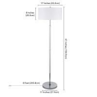 Henn&Hart 2-Light Floor Lamp With Fabric Shade In Matte White/Polished Nickel/White, Floor Lamp For Home Office, Bedroom, Living Room