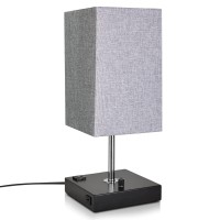 Missionmax Modern Table Lamp Grey Large 100 Dimmable With 2 Fast Charge Usb Ports Grounded Outlet Great Table Lamps For Bedroom, Nightstand, Office, Living Room And More Perfect Bedside Lamp