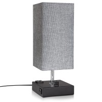 Missionmax Modern Table Lamp Grey Small 100 Dimmable With 2 Fast Charge Usb Ports Grounded Outlet