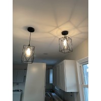 Hmvpl Farmhouse Pendant Light Fixtures, Set Of 2 Black Farmhouse Hanging Chandelier Lights With Glass Shade, Mini Industrial Ceiling Lamp For Kitchen Island Dining Room Over Sink Hallway Bedroom