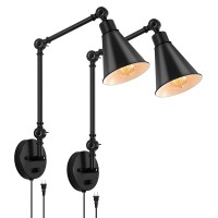 Eteli Wall Sconce Plug In Wall Light Fixtures Swing Arm Wall Lamp Set Of 2 Industrial Dimmable Adjustable Black Wall Sconce For Home Decor Bedroom Bedside Bathroom Reading