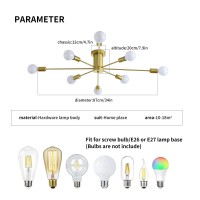 Garwarm 8Light Sputnik Ceiling Light Modern Semi Flush Mount Ceiling Light Mid Century Gold Chandelier Pendant Lighting For Kit