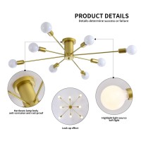 Garwarm 8Light Sputnik Ceiling Light Modern Semi Flush Mount Ceiling Light Mid Century Gold Chandelier Pendant Lighting For Kit