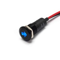 Mounting cut Hole 12mm 12 Head Diameter 1580mm 062 Bulb Type LED LED color Blue Lamp Voltage 12V Dc current Rating 15mA Wire Length 8Wire gauge 18 Bezel colorBlack Body Material Aluminum Black Panel Thickness 110mm DescriptionSingle Arrow Not Polarity Sen