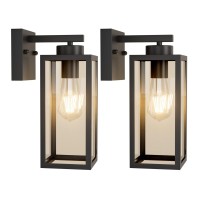 Tipace Outdoor Wall Lantern 2 Pack Black Exterior Wall Sconce With Clear Glass Shade Wall Mount Lights For Entryway,Porch,Doorway(Bulb Not Included)