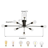 Garwarm 8Light Sputnik Chandelier Black Industrial Semi Flush Mount Ceiling Light Fixture Mid Century Modern Pendant Light For