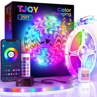 Tjoy 25Ft Bluetooth Led Strip Lights, Music Sync 5050 Led Light Strip Rgb Color Changing Led Lights Strip With Phone Remote, Led Lights For Bedroom Kitchen Tv Party Tiktok Diy (App+Remote +Mic)