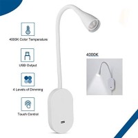 Led Wall Mount Reading Light, Focused Bed Reading Lamp, 4 Dimming, Headboard Lights, Touch Control, Usb Output, Flexible Gooseneck, Simple In Appearance And Easy To Install