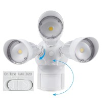 Leonlite Cob Led Security Lights Motion Sensor, Aluminum Flood Lights Outdoor, 3 Modes Motion Detector+Dusk To Dawn+Switch Control, 100-277V, Adjustable 3-Head, Ip65, Etl, 3000K Warm White, White