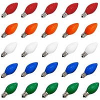 Romasaty 25 Pack C7 Led Multi-Color Christmas Replacement Bulbs C7 Ceramic Outdoor String Light Replacement Led Bulbs, C7/E12 Candelabra Base, 0.6 Watt