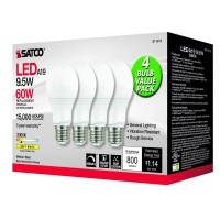 Satco 4.17 Inch 9.5W A19 Led Medium Base Replacement Lamp (Pack Of 4)-3000 Color Temperature-Frosted Finish