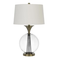 150W 3 Way Moxee Glassmetal Table Lamp With Hardback Taper Drum Fabric Shade Glassantique Brass