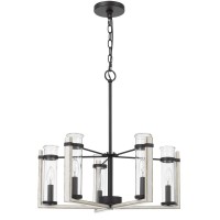 60Wx 5 Olivette Metal Chandelier With Glass Shade White Washed