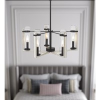 60Wx 5 Olivette Metal Chandelier With Glass Shade White Washed