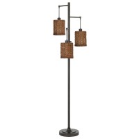 Refresh your space with this three light metal hanging floor lamp It features a smooth satin dark bronze finish with woven ratan shades Its simple yet elegant design makes it adaptable to many different dcor styles