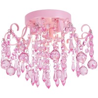 Qs Mini Chandelier Crystal Semi Flush Mount Pink Girl Chandelier Small Crystal Ceiling Light Fixture Bedroom Bathroom Closet N