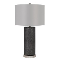 150W 3 Way Graham Ceramic Table Lamp With Hardback Drum Fabric Shade Black Leathrette