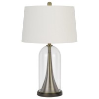 150W 3 Way Camargo Glassmetal Table Lamp With Hardback Taper Drum Fabric Shade Glassantique Brass