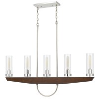 Refresh your dcor with this plank style pine wood and metal chandelier It features a smooth pine finish with clear glass shades Edison bulbs NOT included