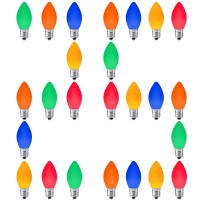 Aiddomm Led Christmas Replacement Bulbs 25 Pack C7, For Outdoor And Indoor, Dimmable, E12 Candelabra Base, Multi Colored Light