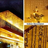 Led Icicle Christmas Lights Outdoor/Indoor 42.6Ft(32.8Ft+9.8Ft) 60 Drops With 300 Led, 8 Lighting Modes, Connectable Icicle Lights, For Christmas Garden Wedding Party Patio Eave Decorations - Warm