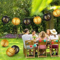 6 Pieces Birthday Party Decorations Hanging Paper Lanterns Black Gold Glittery Anniversary Party Birthday Sign Decorations For M