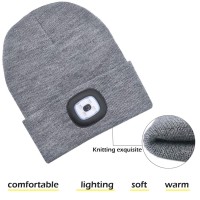 Unisex Beanie Hat With Light, Usb Rechargeable Led Headlamp Beanie, Gifts For Dad Father Men Husband Warm Knitted Cap Grey