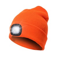 Unisex Beanie Hat With Light, Usb Rechargeable Led Headlamp Beanie, Gifts For Dad Father Men Husband Warm Knitted Cap Orange