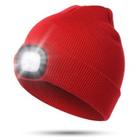 Unisex Beanie Hat With Light, Usb Rechargeable Led Headlamp Beanie, Gifts For Dad Father Men Husband Warm Knitted Cap Red