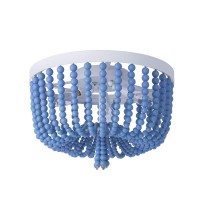 Viluxy Blue Wood Beaded Flush Mount Ceiling Light Rustic Mini Chandelier White Finishing For Girl Room, Kids Bedroom, Children Room 3-Light