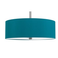 Add a pop of color to your dcor with this aqua drum pendant light It features a smooth fabric drum shade six feet of cord and matching canopy Its simple yet elegnat design makes it a good fit for many different types of dcor