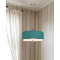 Add a pop of color to your dcor with this aqua drum pendant light It features a smooth fabric drum shade six feet of cord and matching canopy Its simple yet elegnat design makes it a good fit for many different types of dcor