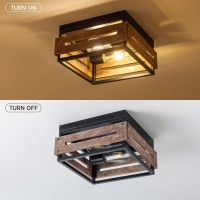 Mayna 2Light Farmhouse Flush Mount Ceiling Light Rustic Ceiling Light Metal And Wood Square Dining Room Light Fixture For Hal