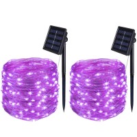 Bolweo Purple Fairy Lights Solar Lights Outdoor Garden, Christmas Solar String Lights 39.4Ft 120 Led, Ip65 Waterproof Solar Outdoor Lights Backyard Deck Fence Patio Decor Diwali Halloween Decorations